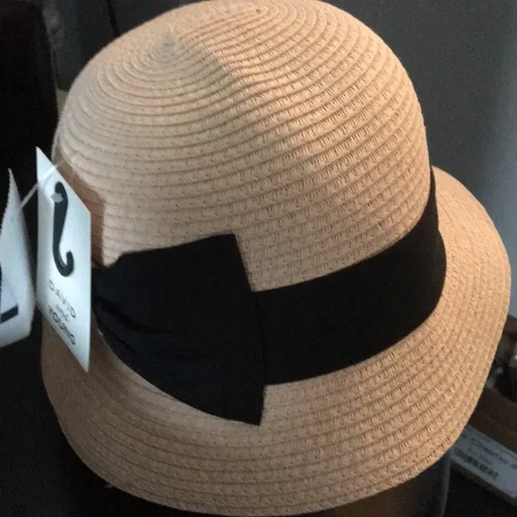 New Blush & Black Ribbon Paper Hat Packable - Image 2