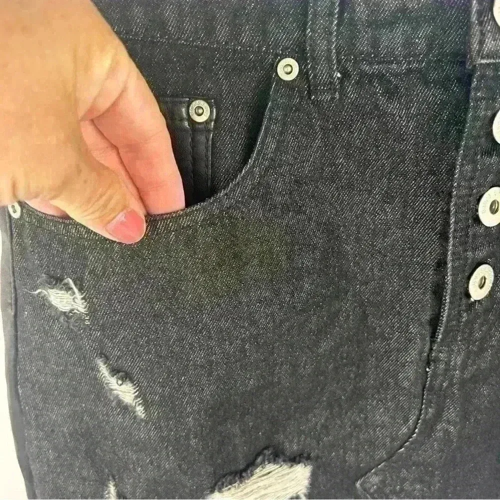 Dance & Marvel Women's Distressed Black Denim faux leather Mini Skirt Size M - Image 5