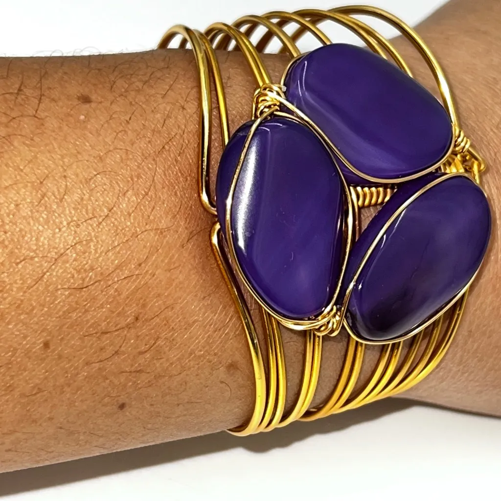 Elegant Purple/Blue and Gold Bracelet and Ring Costume Jewelry 2 Piece Set - Image 7