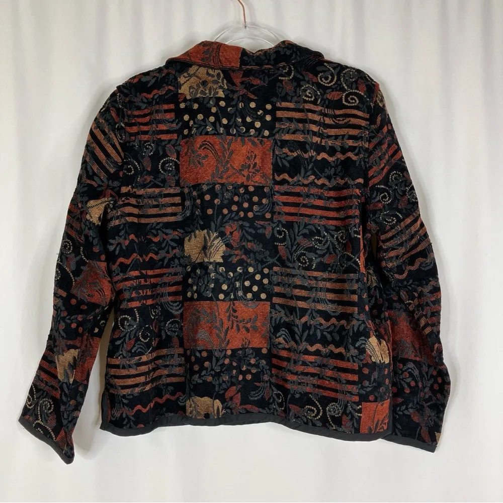 Christopher & Banks | Black Autumn Patchwork Tapestry Fall Leaf Button Jacket XL - Image 5