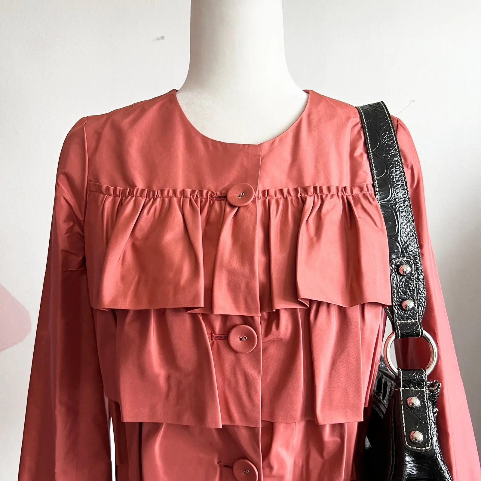 J Crew Ruffle Jacket 100% Silk Classic Luxury Minimalism Timeless Workwear Sz 2 Orange - Image 2