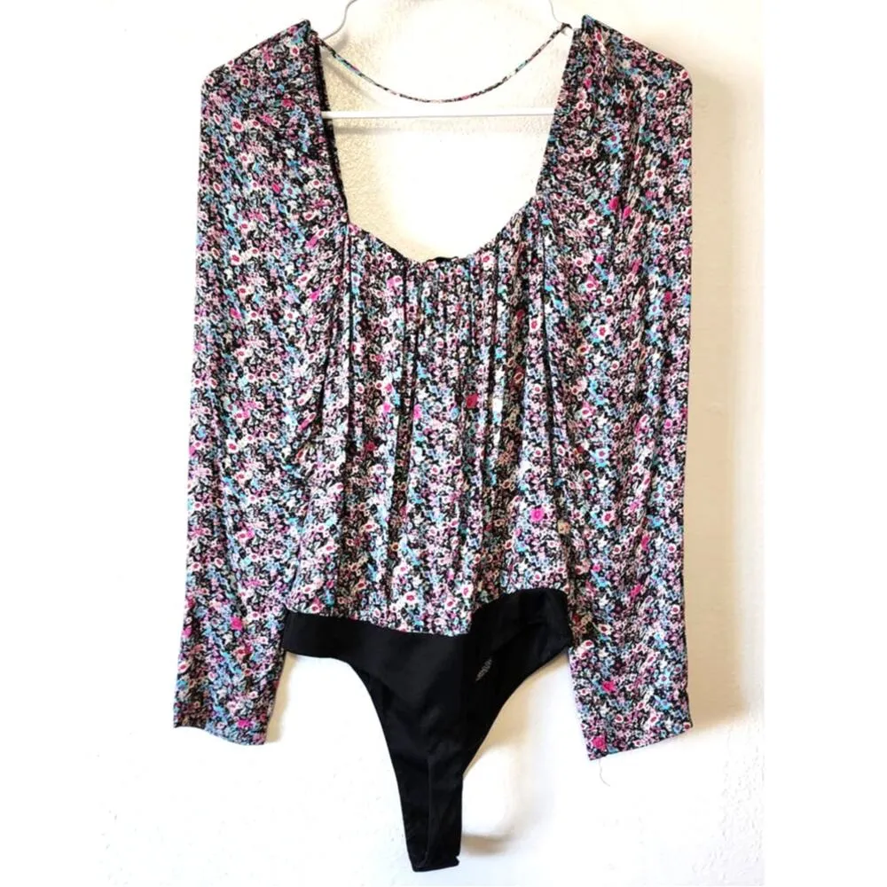 AFRM Nordstrom Floral Long Sleeve Bodysuit Black Multi XS NEW - Image 2