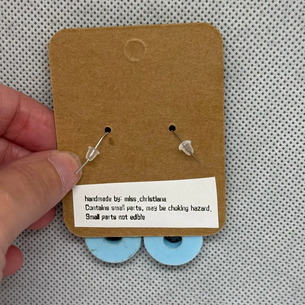 Handmade Blue Donut Earrings - Image 4