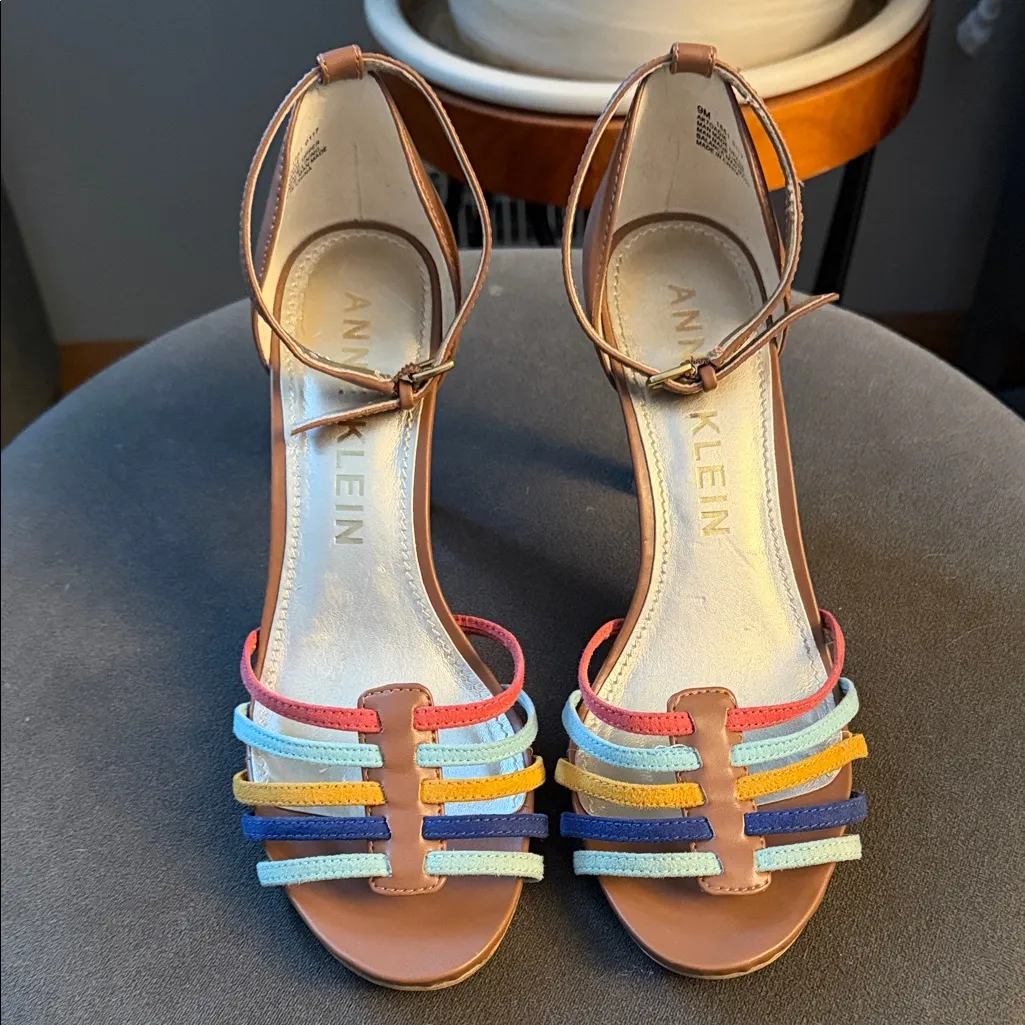 Anne Klein Multicolor Strappy Heels with Ankle Straps Womens 9M Colorful Bright - Image 2