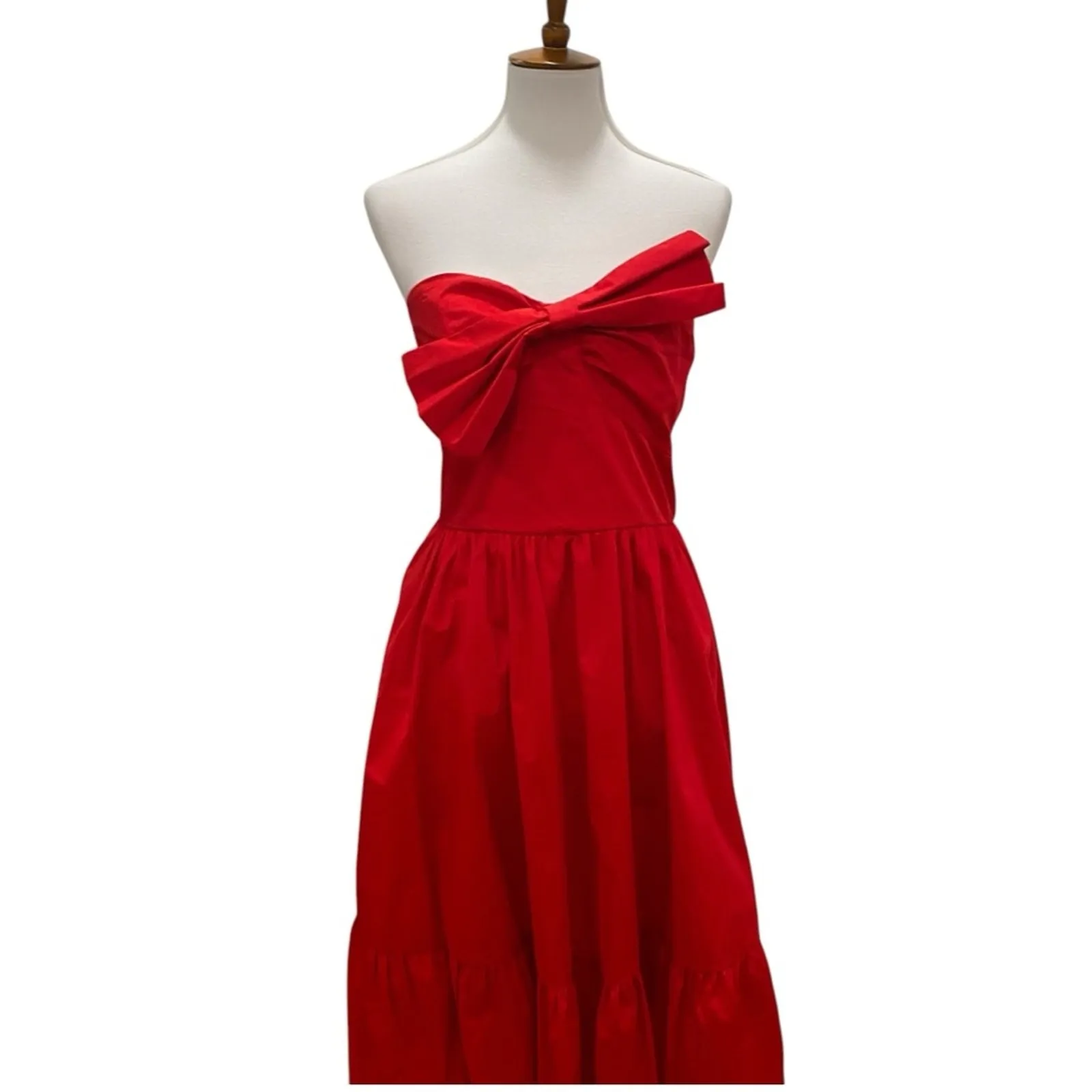 Fate Strapless Dress Large Midi Red Retro Cocktail Bow Party Valentine's Day 50s - Image 4