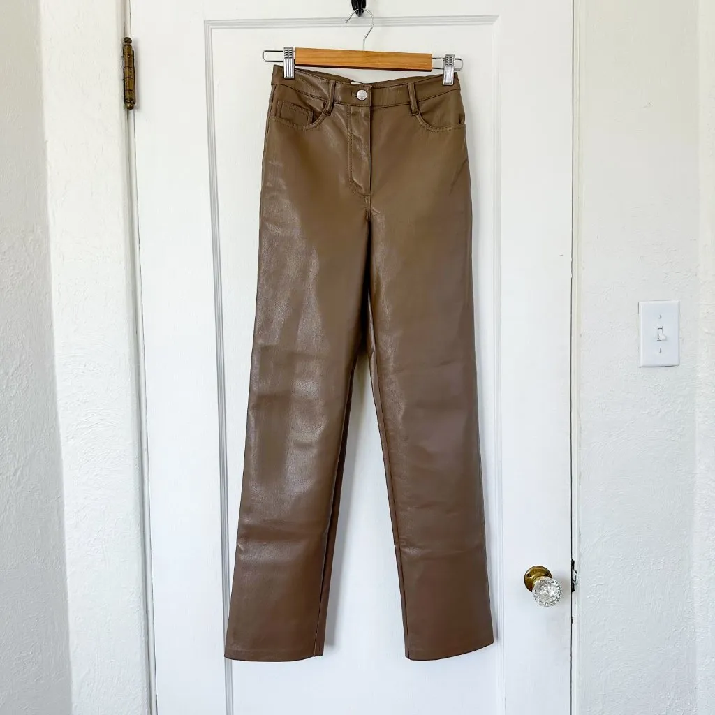 Wilfred | Aritzia‎ Melina High-Waisted Vegan Leather Pants Taupe Brown Size 0 - Image 4