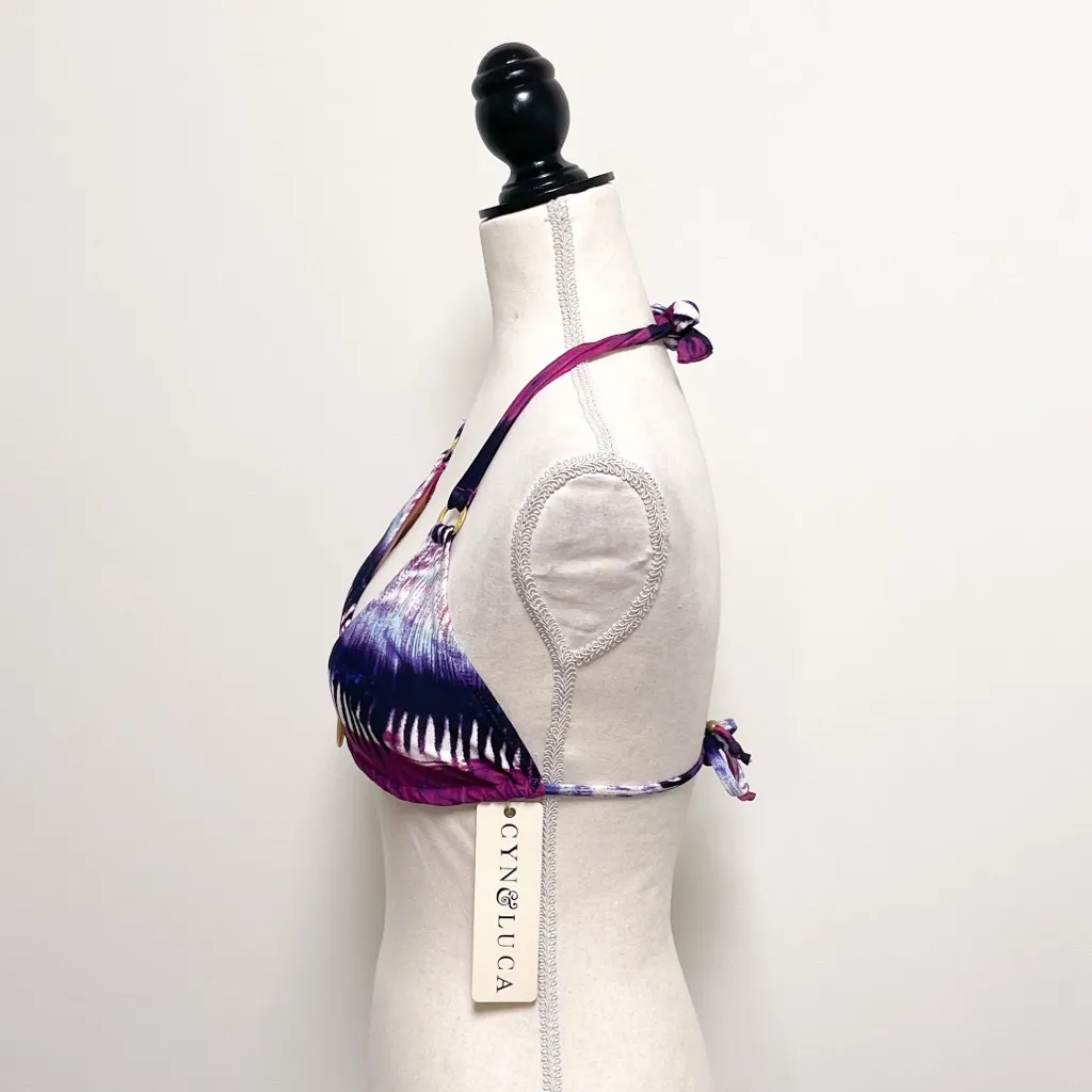 Cyn and Luca Purple White Tie Dye Ring Sliding Triangle Bikini Top NWT Small NOS - Image 4