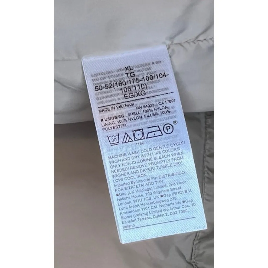 NWT ~ Gap ColdControl Puffer Jacket Size XL Tan/Beige - Image 8
