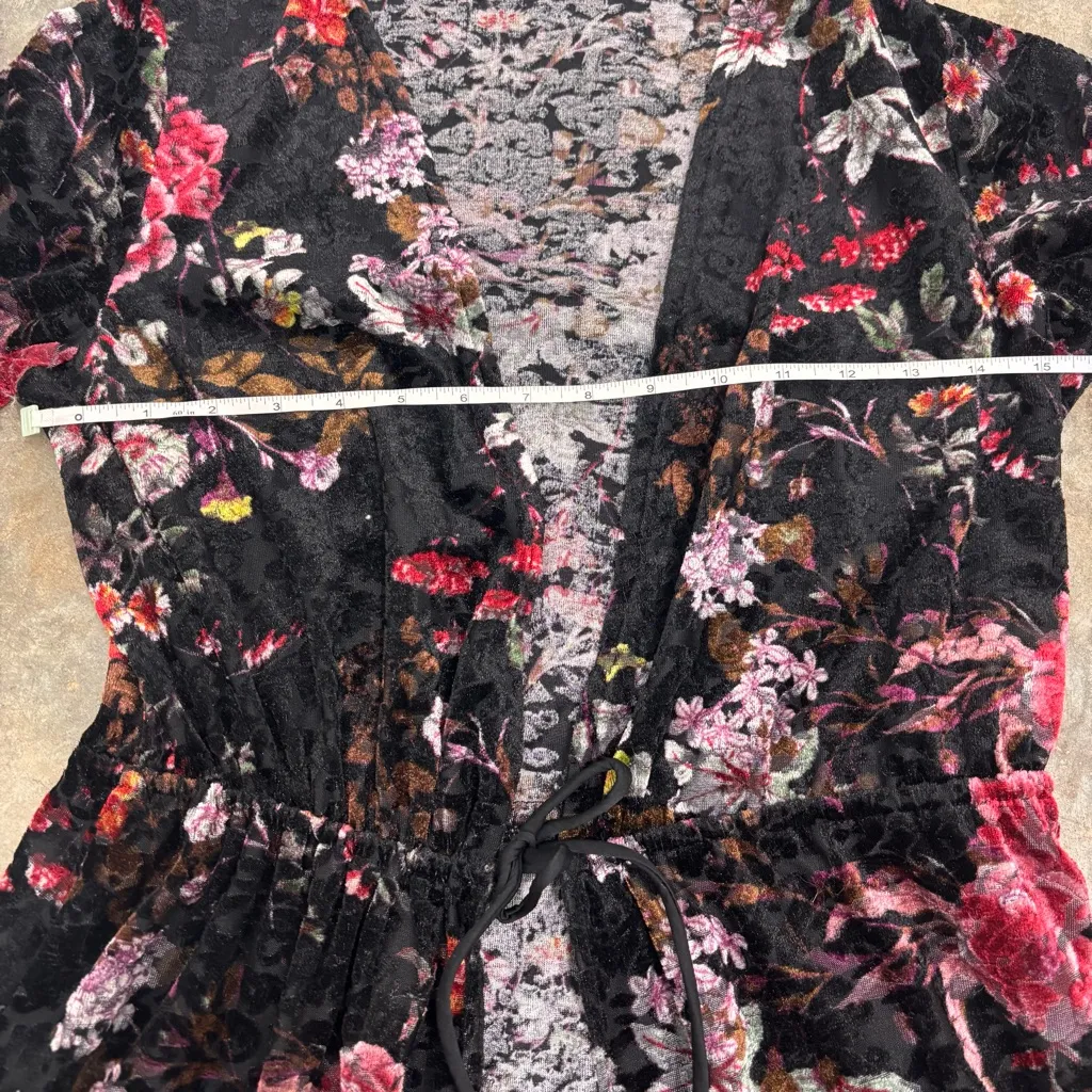 Floral Burnout Velvet Kimono Duster Long Maxi Cardigan Boho Goth OSFM Black - Image 5