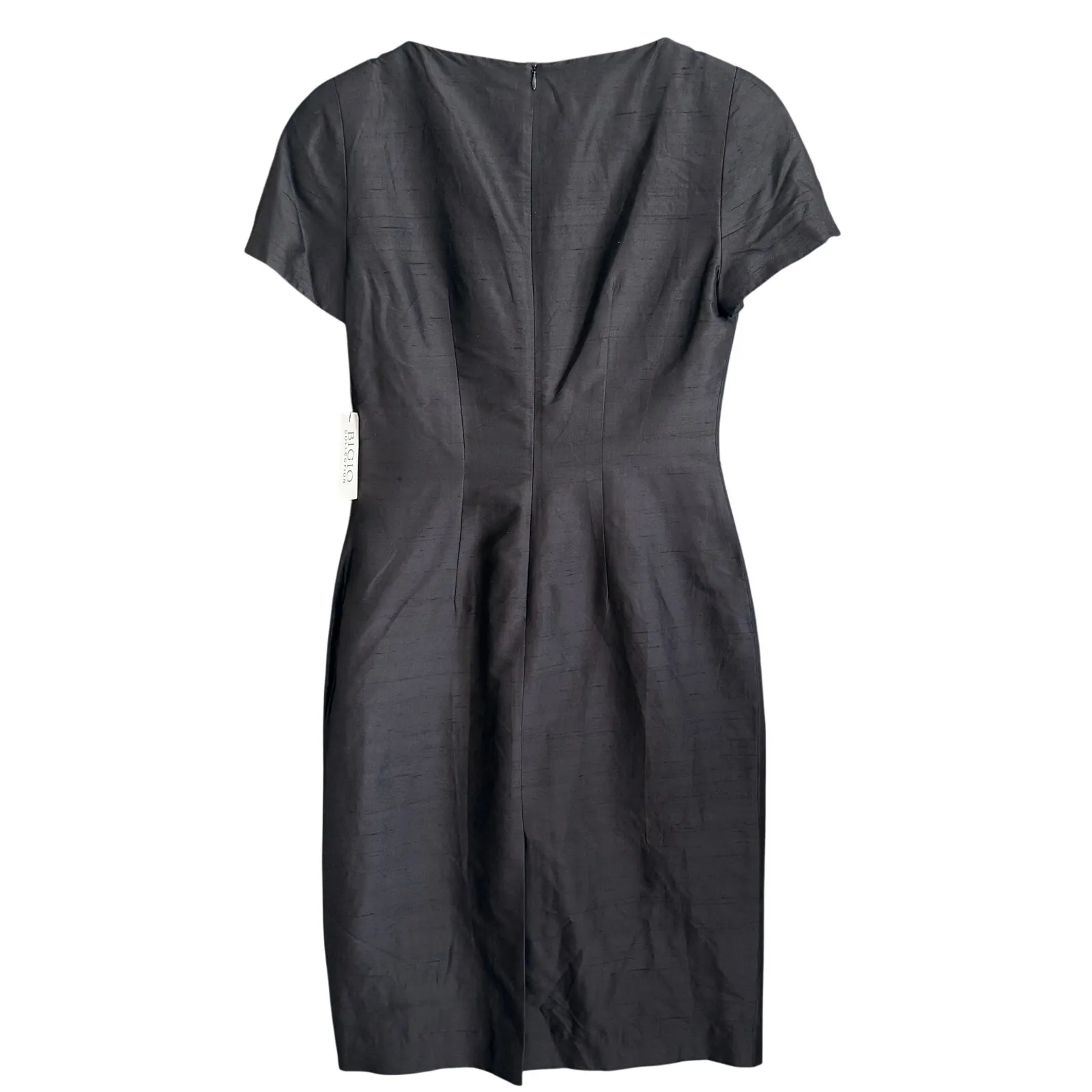 BIGIO Collection | Black Silk Short Sleeve Square Neck Sheath Dress | 10 BNWT - Image 2