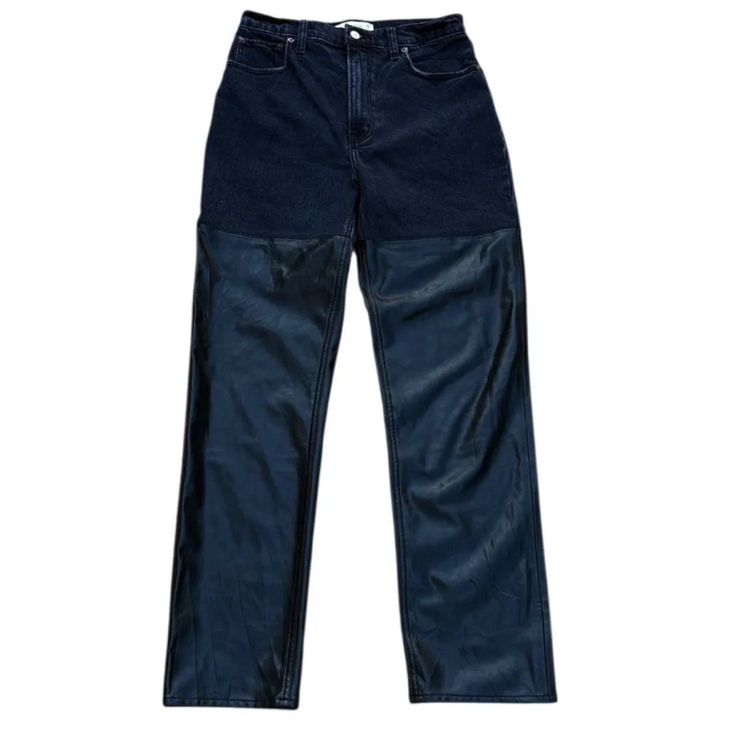 EUC Abercrombie & Fitch Mixed Fabric
Jeans Faux Leather Black Size 28 / 6 - Image 3