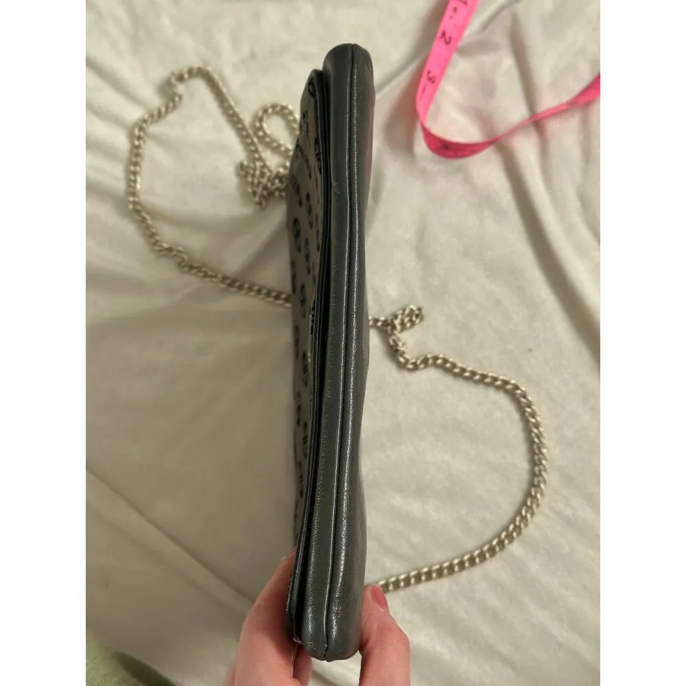 Vintage Bon Goût 70s Velvet Logo Crossbody Gray Black Silver Chain Leather - Image 11