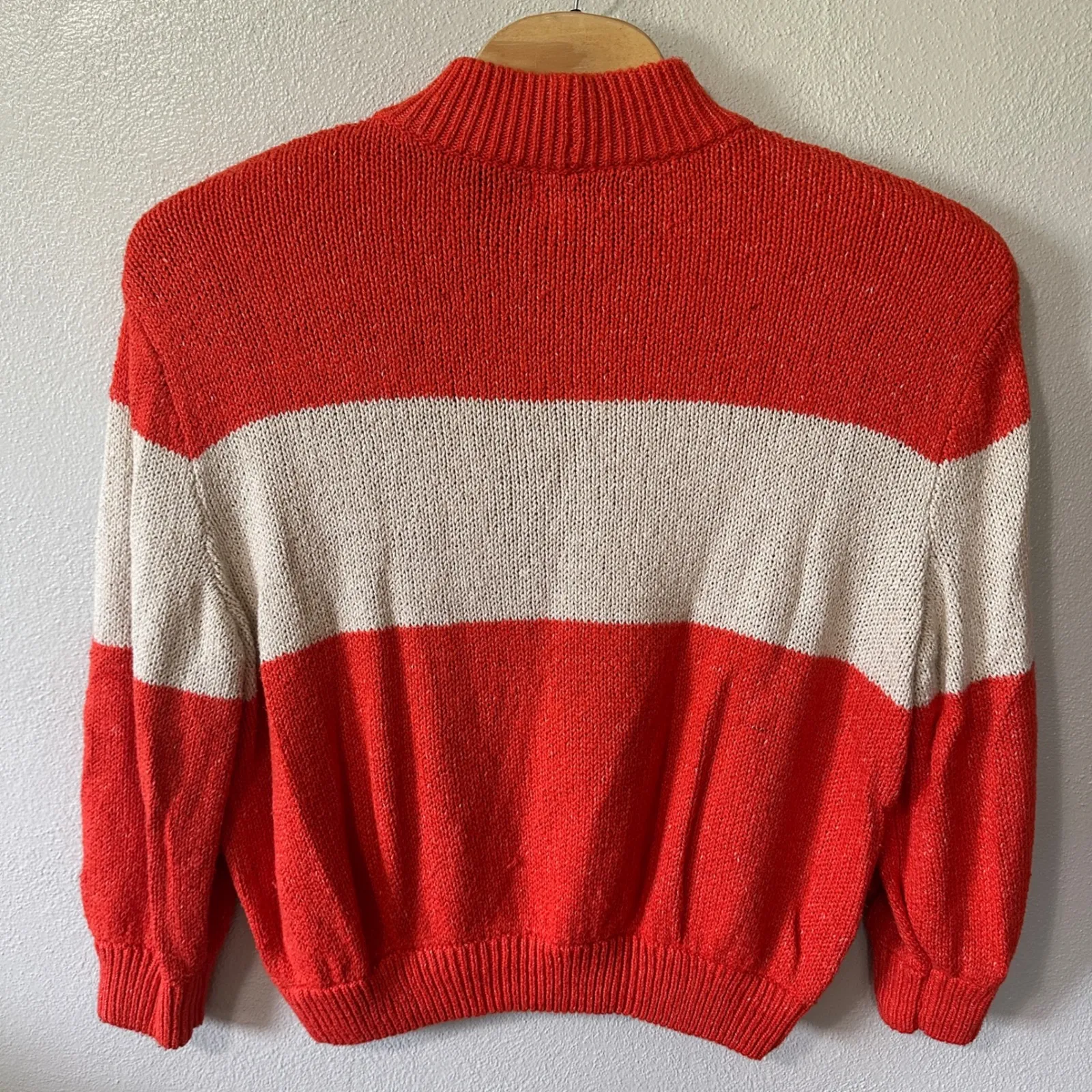 Aerie Striped Colorblock Mock Neck Sweater Pullover Knit Orange Cream‎ Womens XL - Image 3