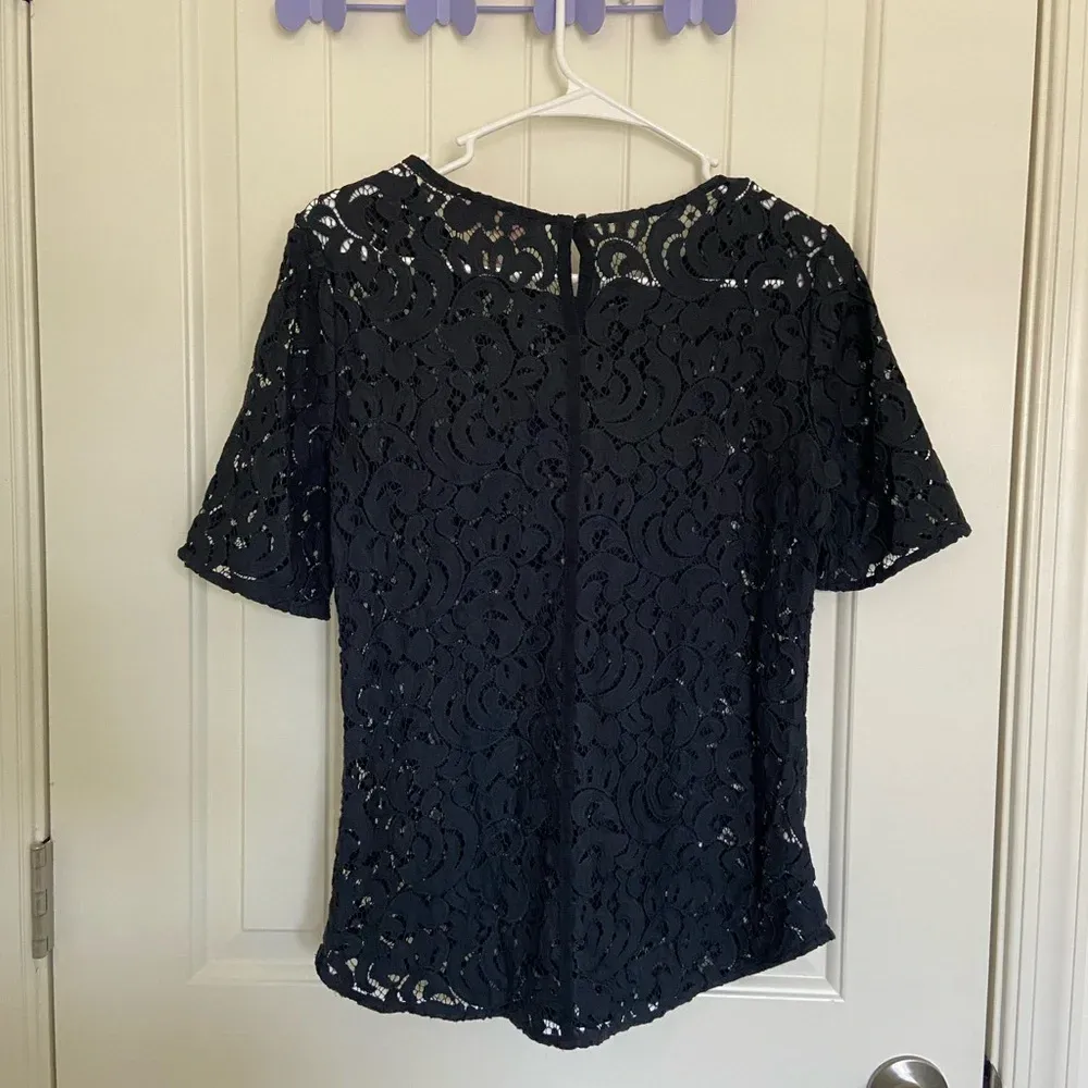 LOFT Ann Taylor women’s black lace see‎ through blouse — small - Image 5