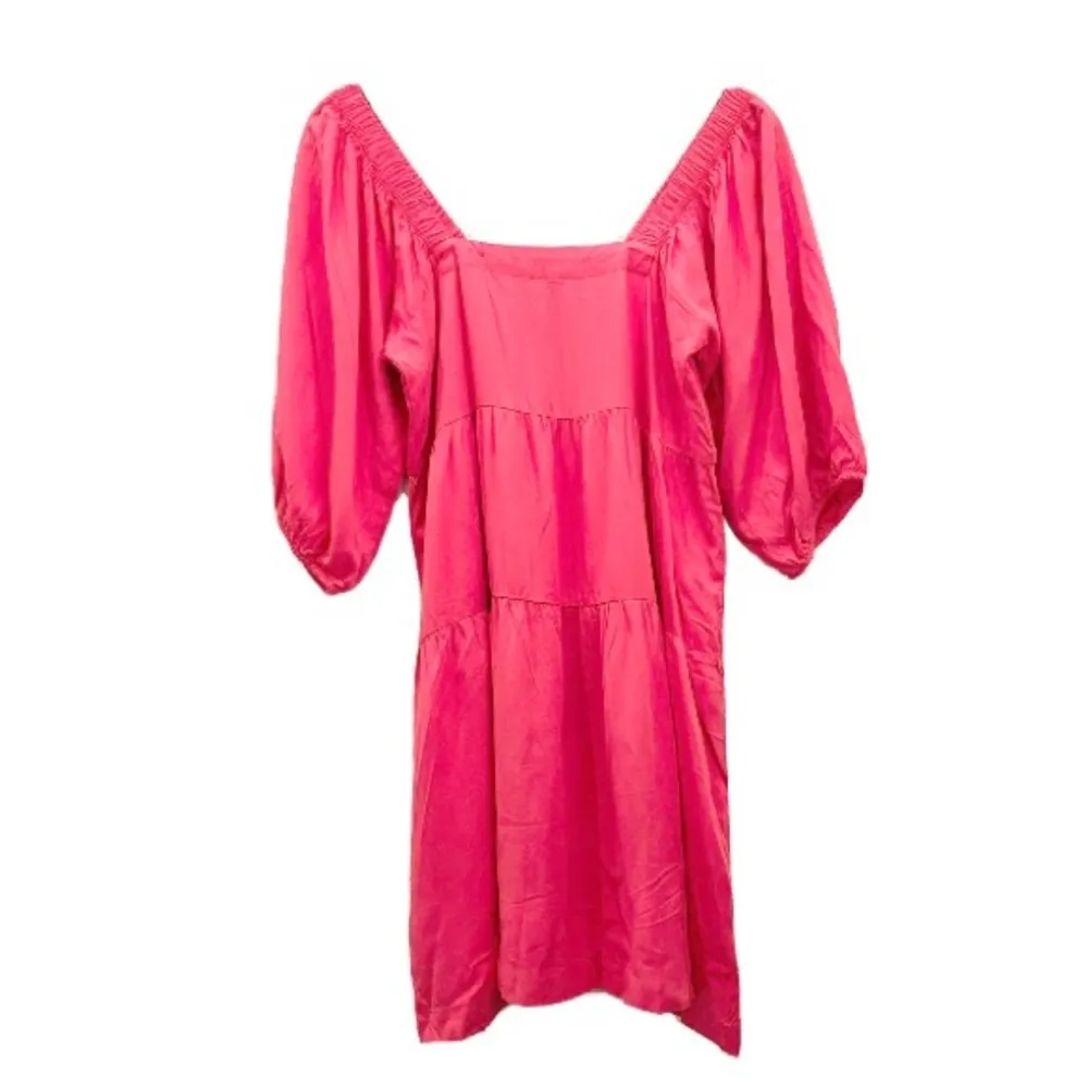 SHINESTAR Coral Pink Tiered Puff Sleeves Summer Mini Dress Size M - Image 5
