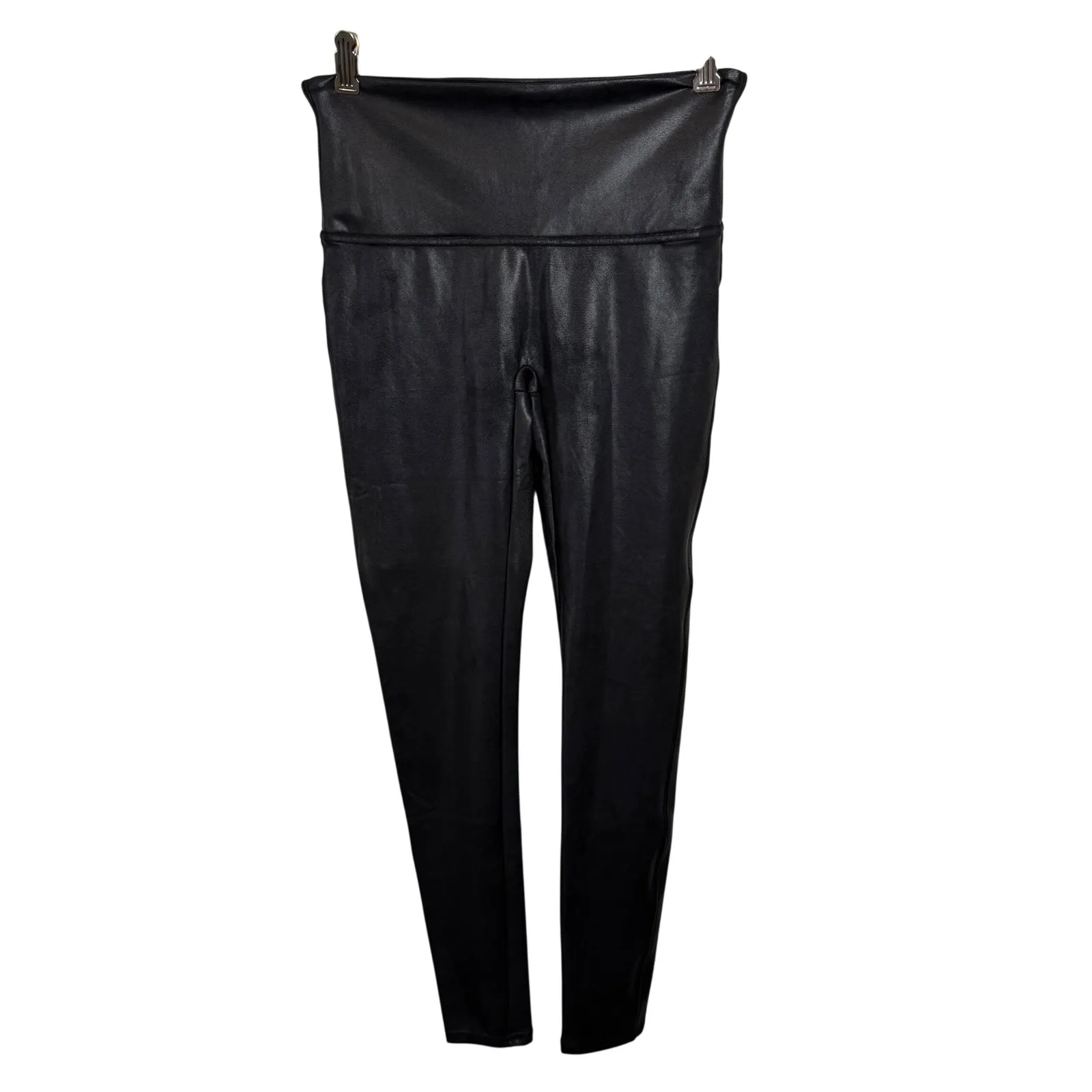 SPANX Faux Leather Leggings Black High Waisted Stretchy Full Length Size L - Image 3
