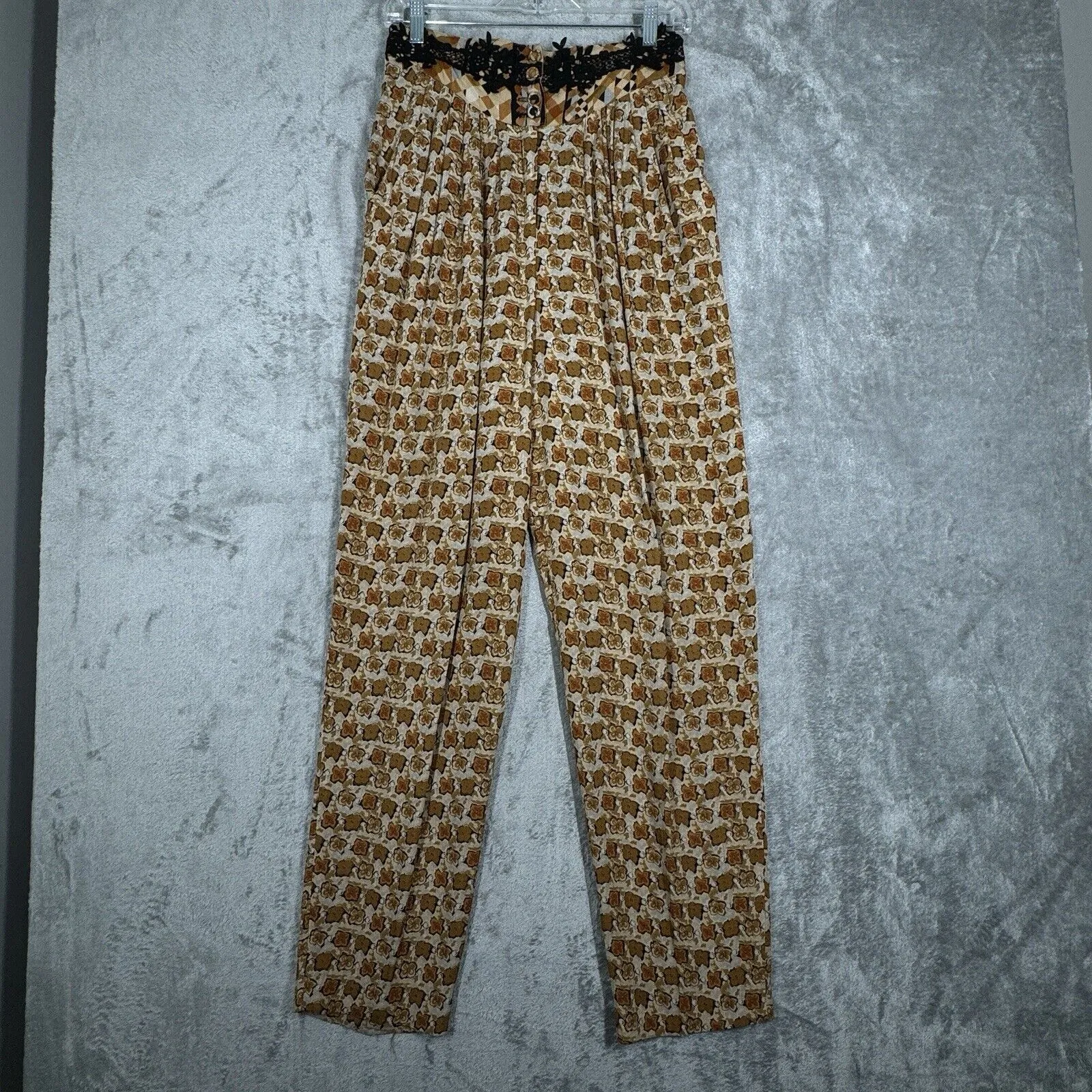 Marsha Brander for Componix Pants Women 8 Brown Geometric Palazzo Pants‎ Neutral Size M - Image 2