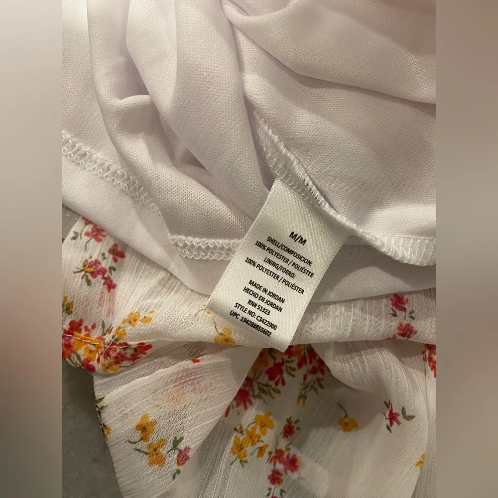 NWT Vince Camuto Size M White Floral Ruffle Flowy Long Sleeve Sheer Mini Dress - Image 14