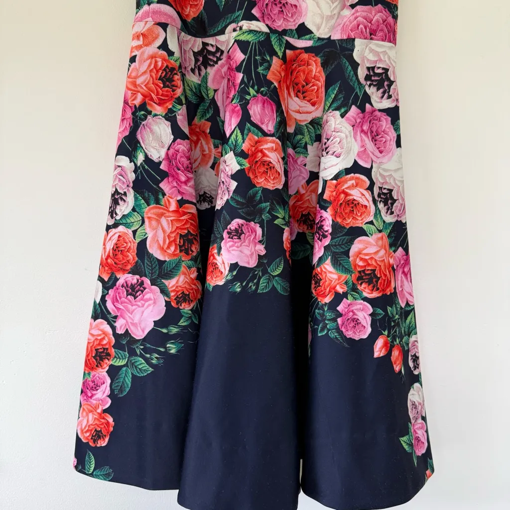 Eliza J Midnight Blue Floral Fit & Flare Dress Size 8 - Image 5