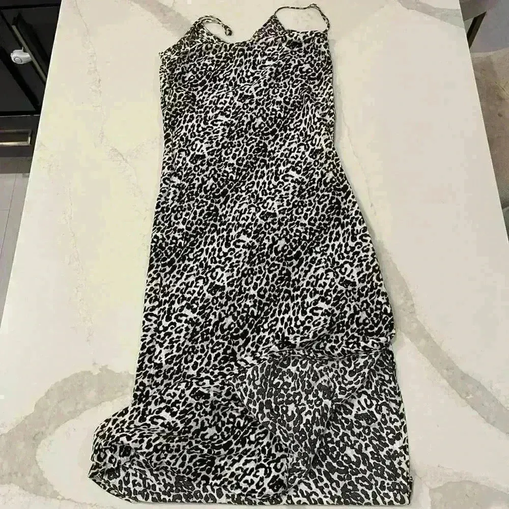 Pistola Mari Leopard Print V Neck Side Split Midi Slip Dress Women’s Size Medium - Image 4