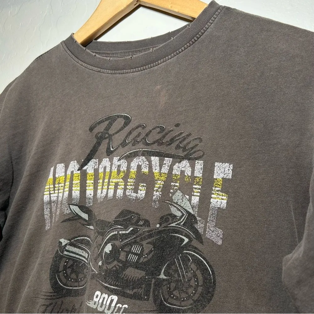 Modish Rebel Crop Motorcycle Racing Shirt Size M Vintage Vibe Gray Size M - Image 5