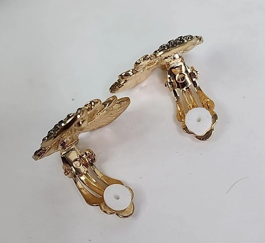 Clip On Gold with Crystal Rhinestones Butterfly Earrings - Image 4