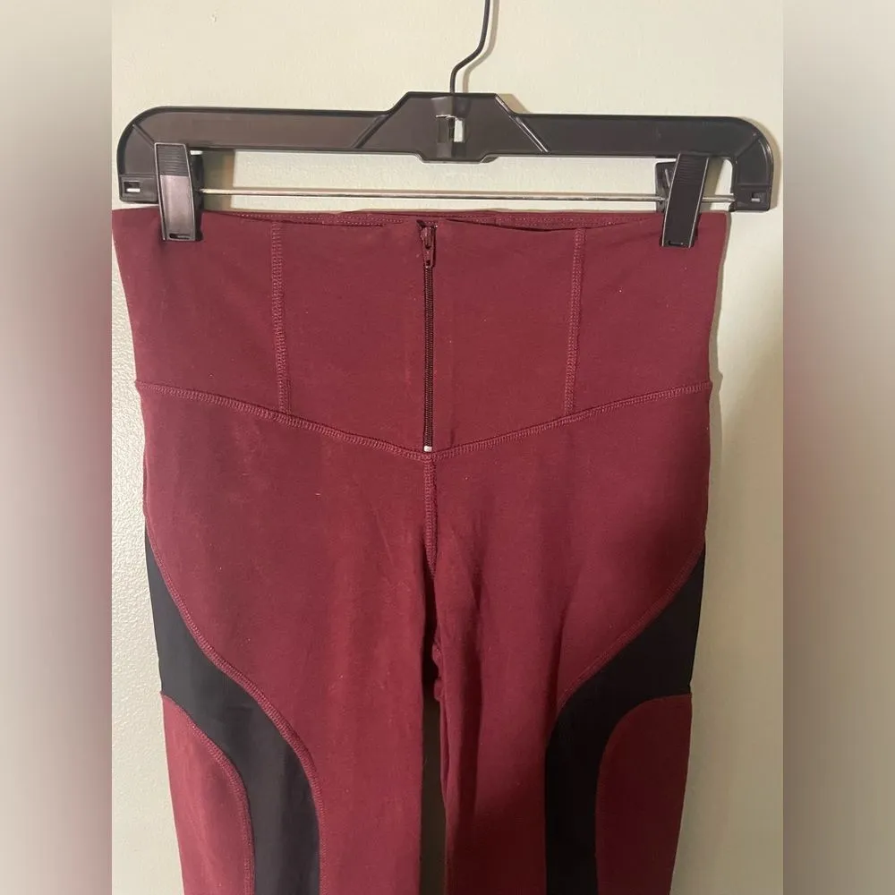 Free People Movement Cool Rider Maroon Front Zip Yoga Athletic Leggings SZ s Red - Image 3