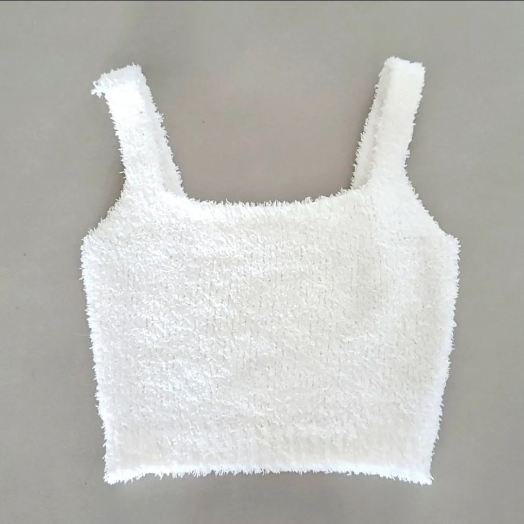 Meshki Fuzzy White Crop Tank - Image 2