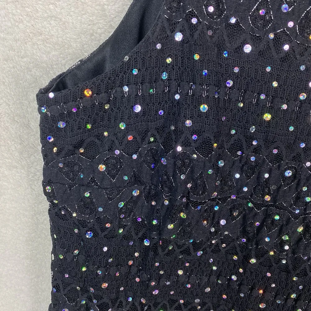 Vintage R&M Richards Women's Sequin Mesh Sleeveless Tank Top Size M Black Lined - Image 4