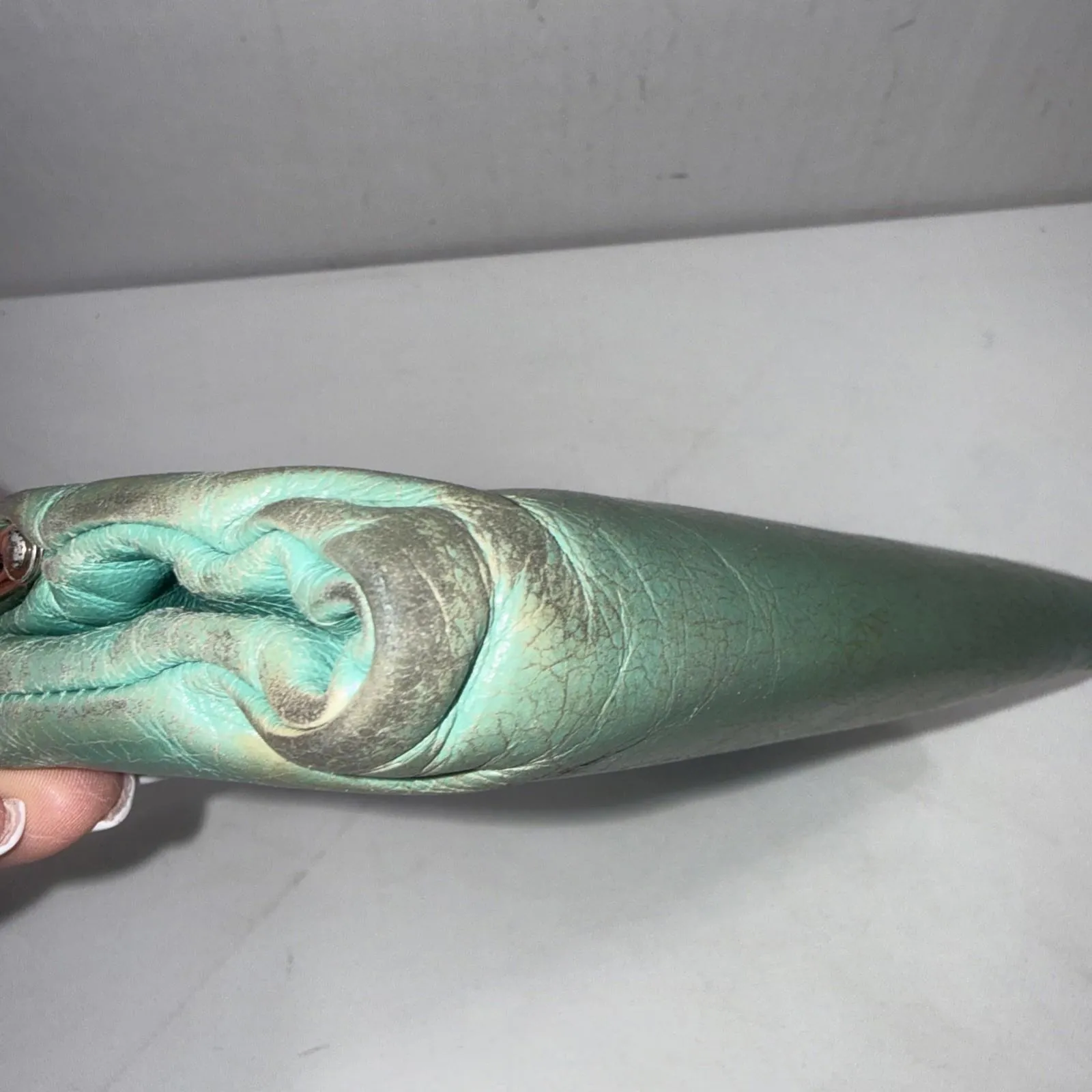 Vintage Y2K Hobo Embossed Leather Teal Carry All Clutch Equestrian Lauren Wallet Green - Image 6