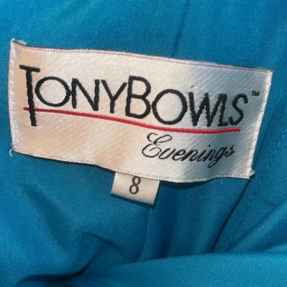 TONY BOWLS One Shoulder Peacock Inspired Dress Blue Green 8 - Image 10