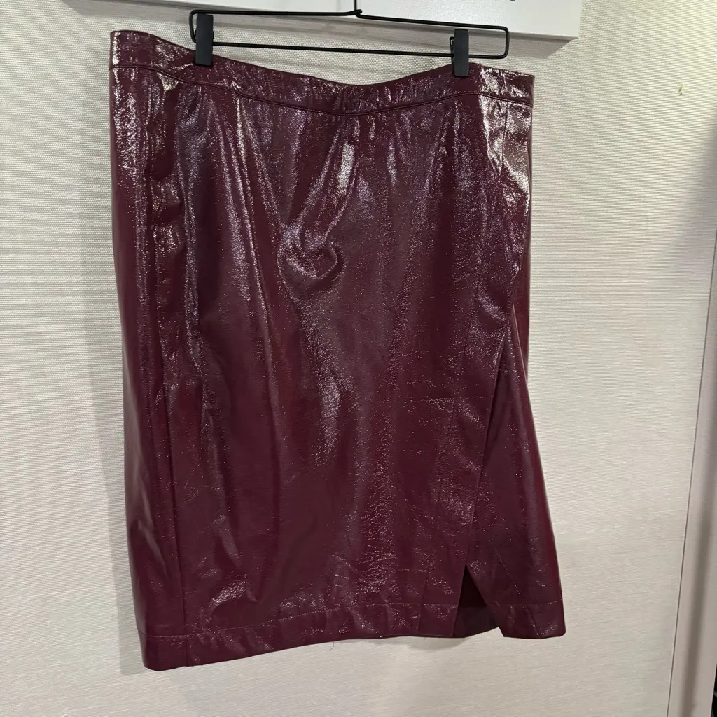NWT Nina Parker Burgundy Faux Leather‎ Wrap Skirt Size 16W Red - Image 5