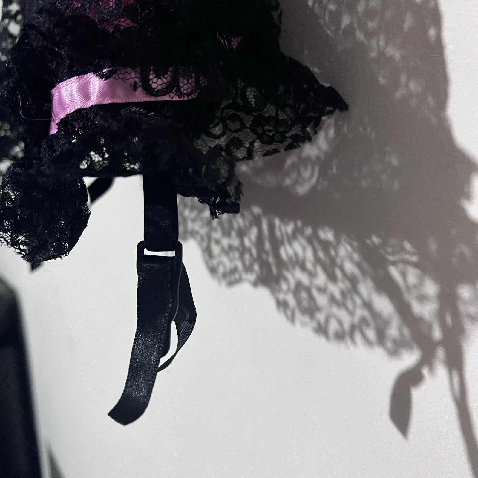 Victorias Secret Black & Pink Lace Babydoll Lingerie With Satin Bows 36C #8107 - Image 3