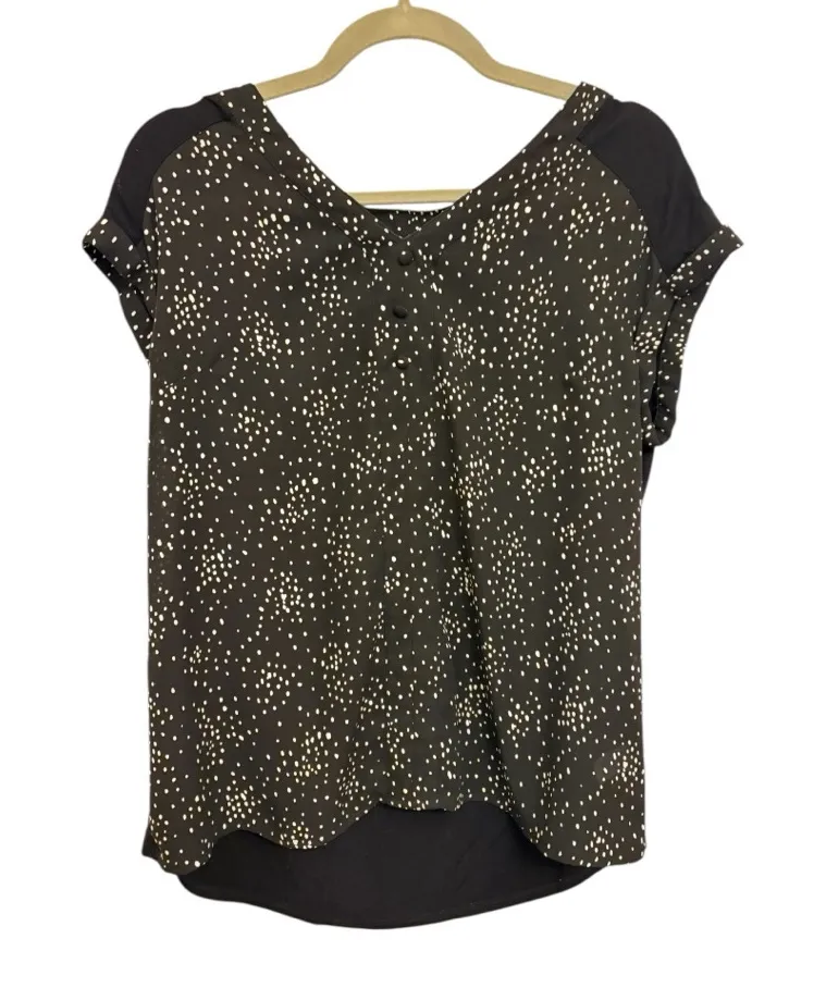 Fortune + Ivy Black & White Mixed Material Dot Print Blouse M Classic Workwear - Image 1