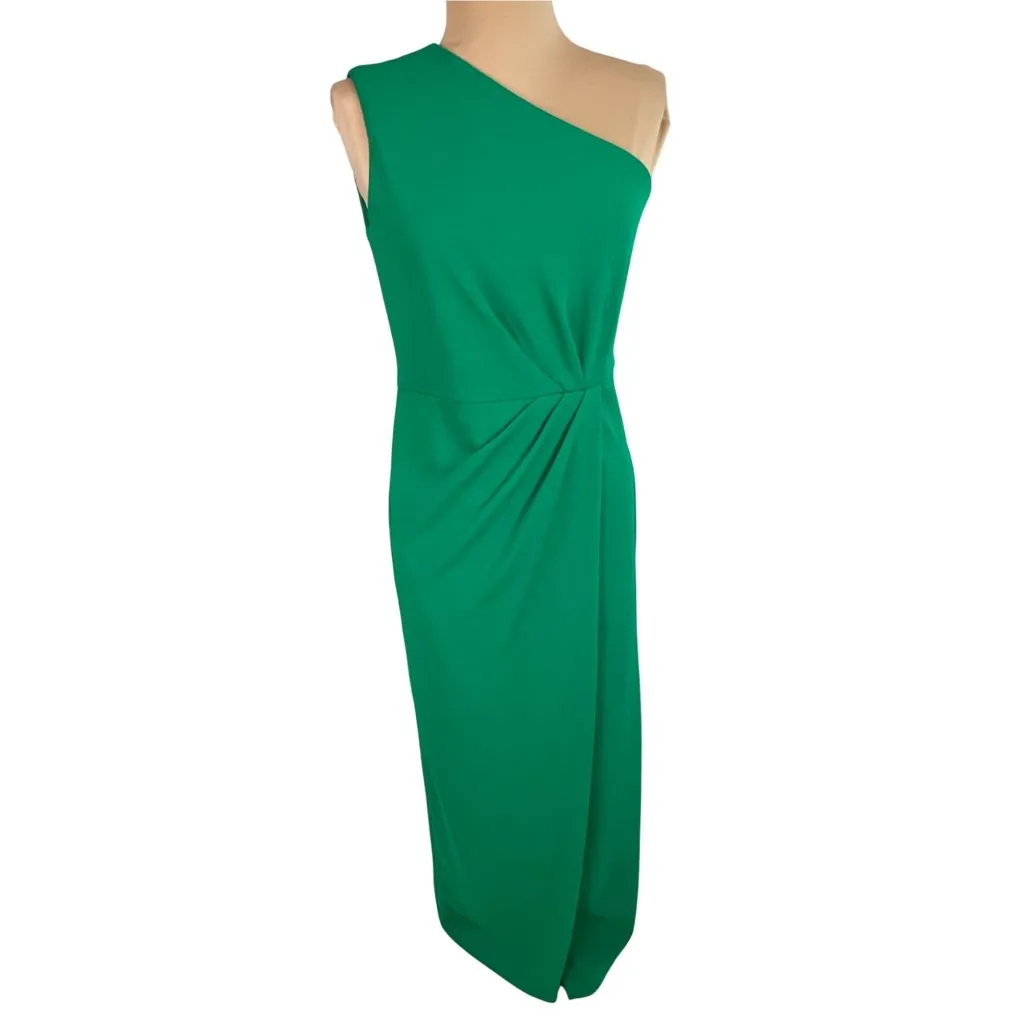 Calvin Klein Emerald Green One-Shoulder Gown Size 2 Ruched Wrap Formal Wear - Image 2