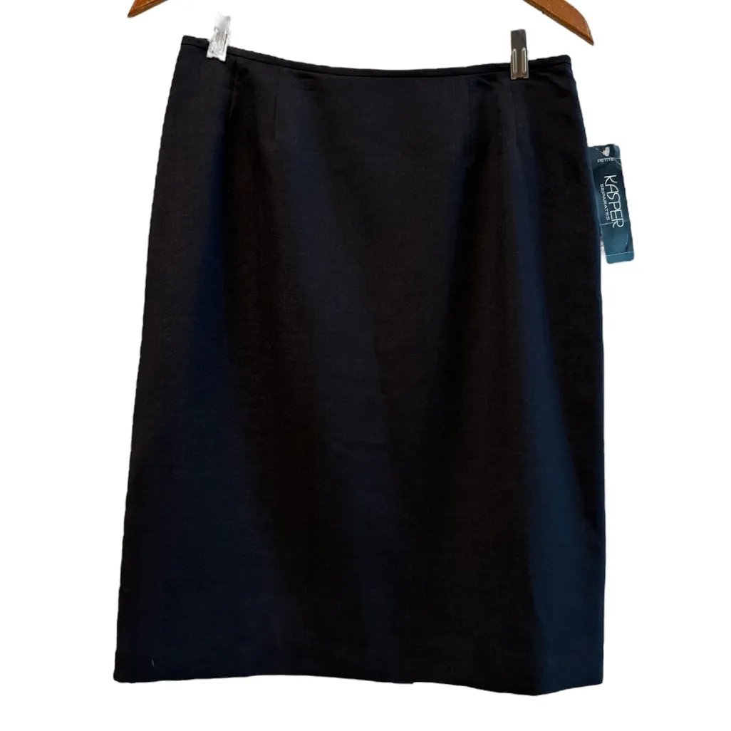 Kasper Skirt Suit Long Sleeve Blazer‎ Midi Skirt Career Navy Petite Size 8/10 Blue - Image 7