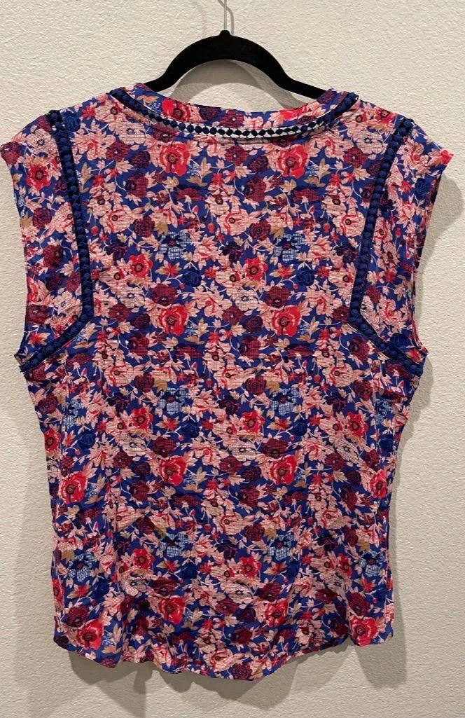 41 HAWTHORN Blue Rose Floral Print Sleeveless Blouse Multiple Size M - Image 2
