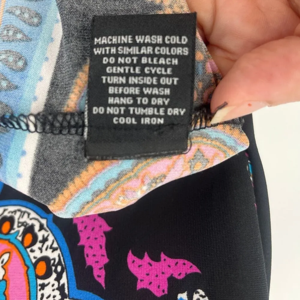 Snap Y2K Babydoll Dress Sz L Paisley Boho Festival Hippie Retro Stretchy Artsy Black Size L - Image 9