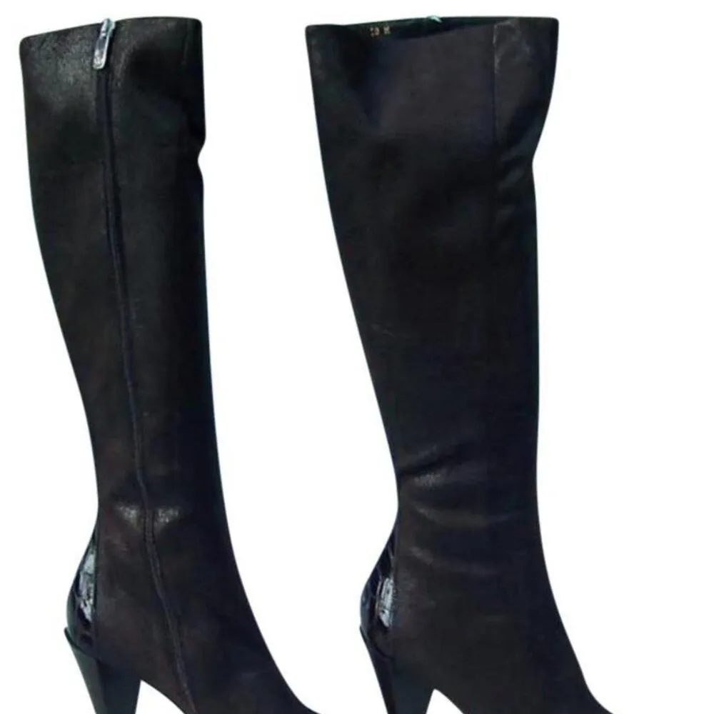 Donald Pliner Expresso Suede Croc Leather Boot New Water Resistant New NIB $495 Brown Size 8 - Image 3