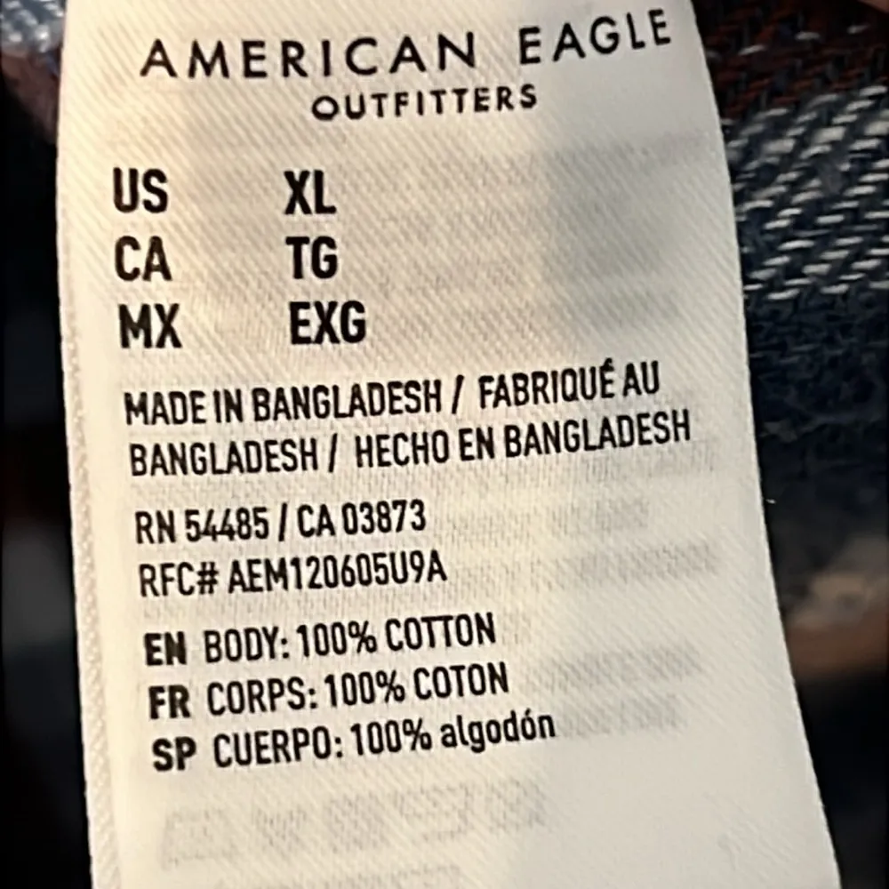 AMERICAN EAGLE Blue Plaid Copped Flannel Button Down Shirt Size XL - Image 5