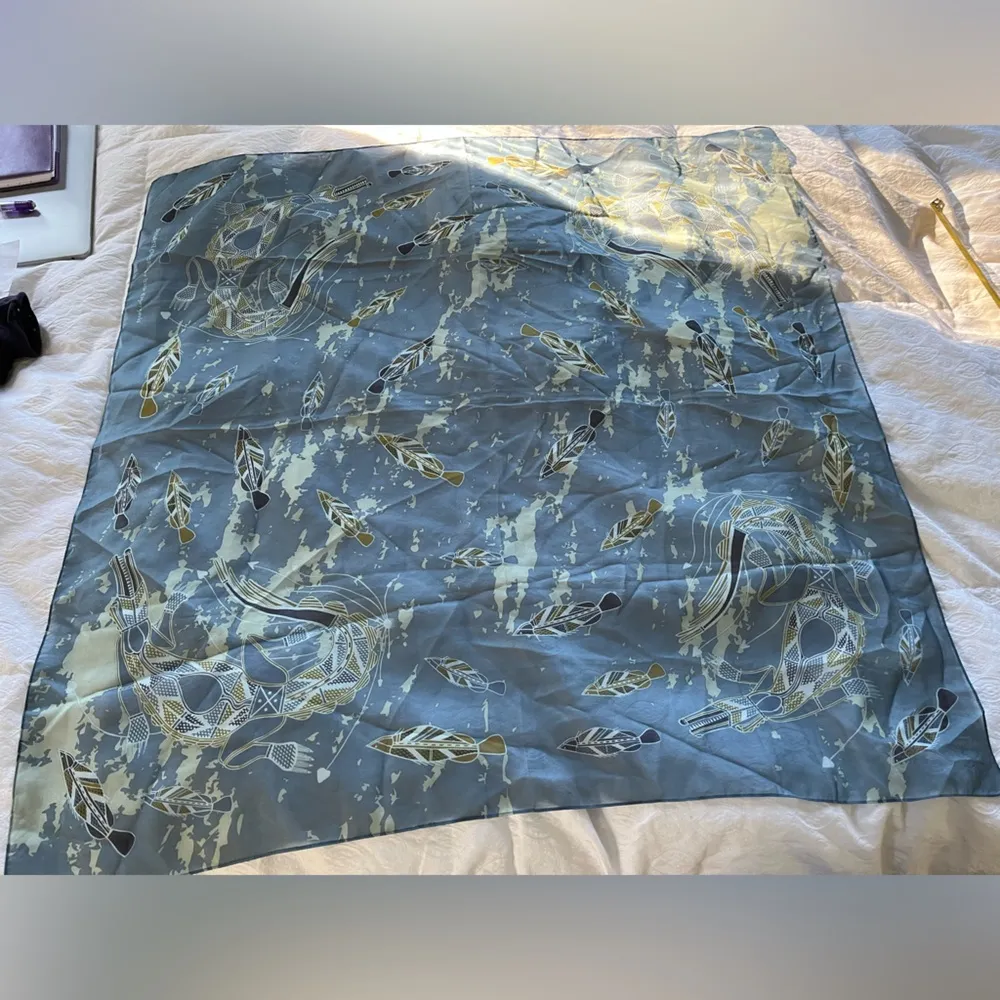 Semi shear “saltwater crocodile” scarf Blue - Image 2