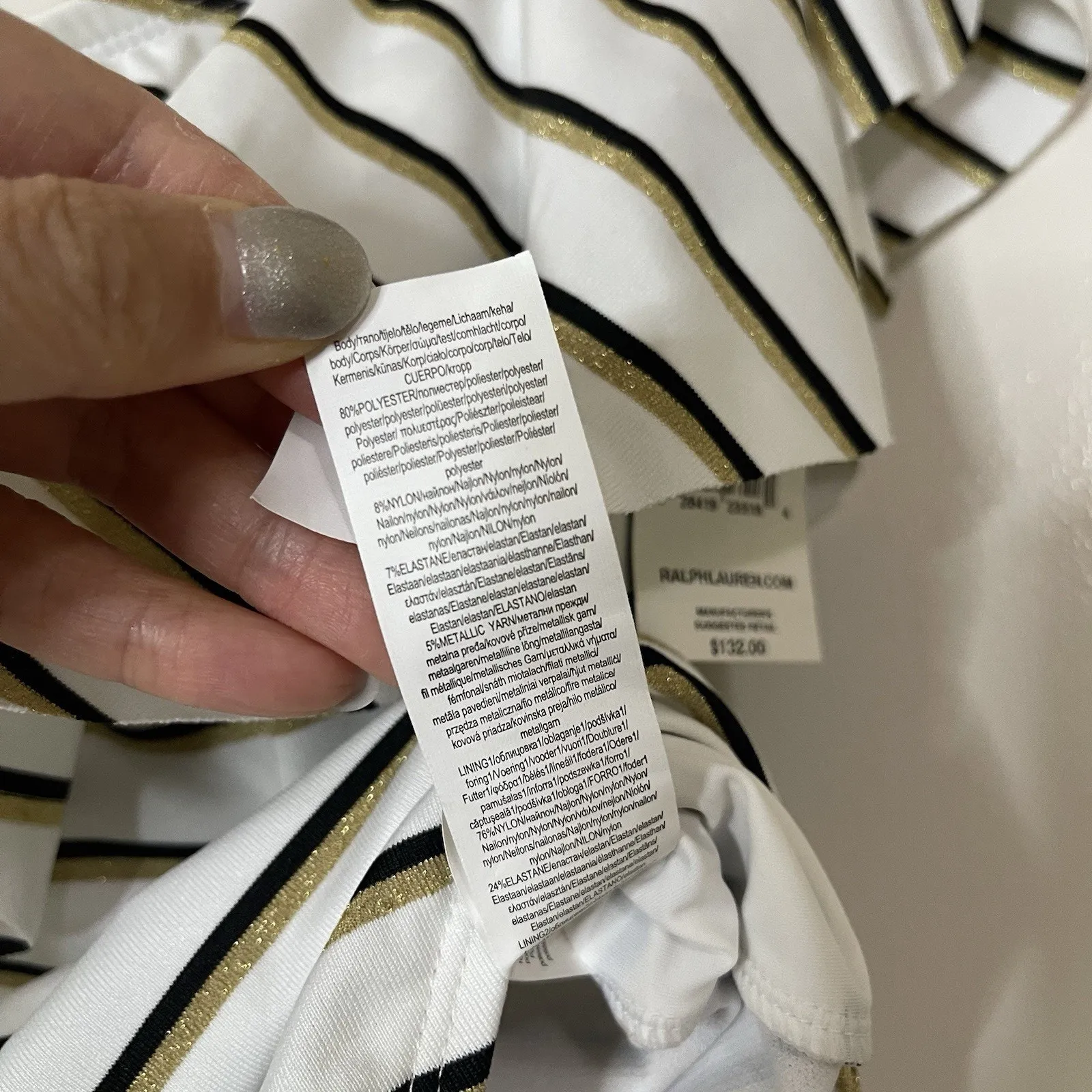 New! Ralph Lauren one piece striped ruffle off shoulder swimsuit L US 10 $132 - Image 7