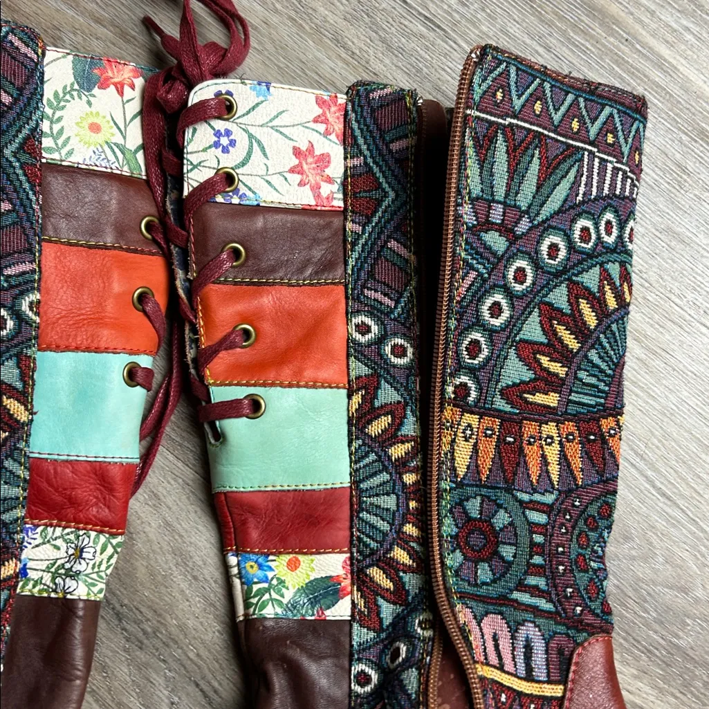 SOCOFY Embroidered Boho Leather Knee - Image 8