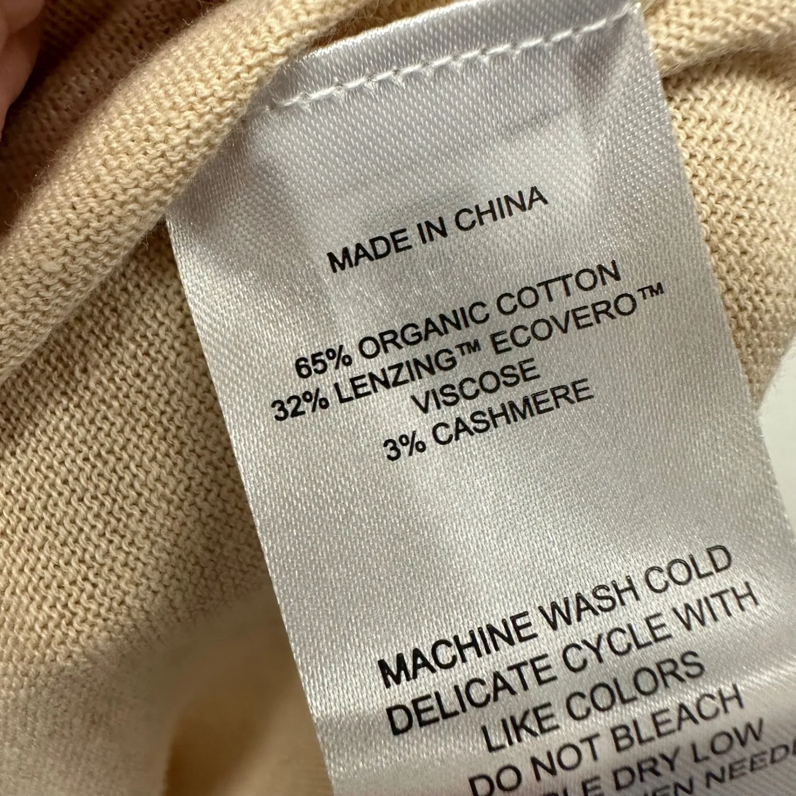 Quince Lightweight Cotton V-Neck Cashmere Blend Sweater Oatmeal L - Image 4