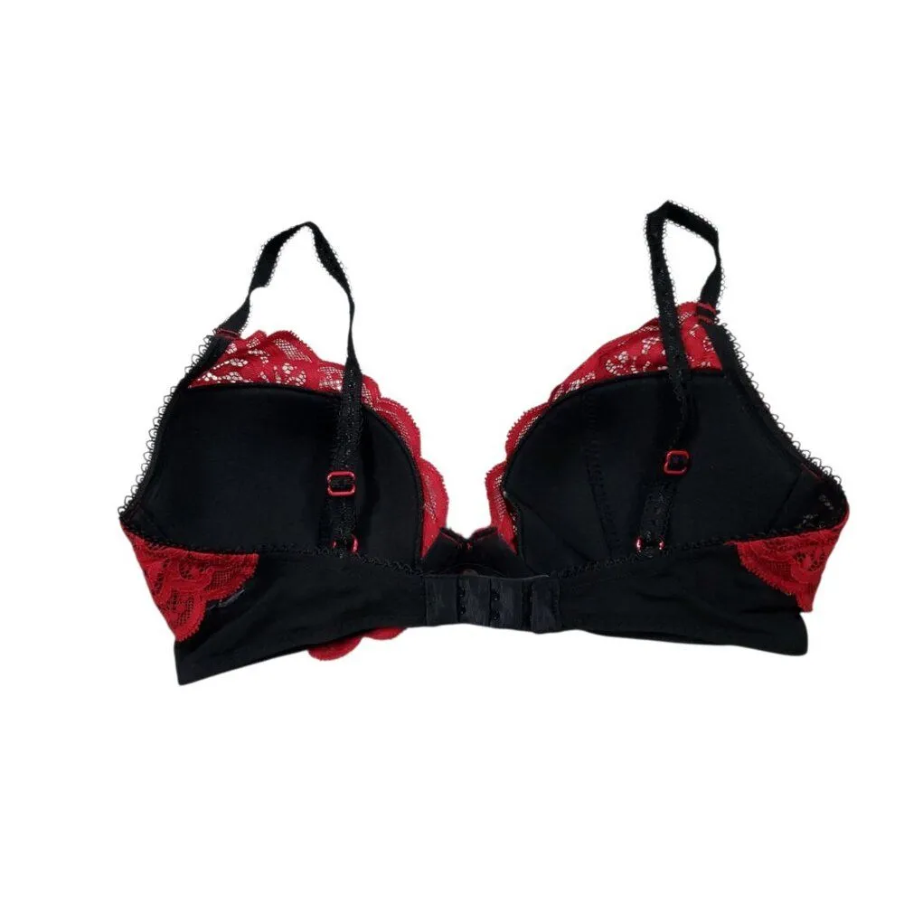 Blackheart Hot Topic Daring Plunge Bra Lined Seamed Underwire Black Red Size 34C - Image 2