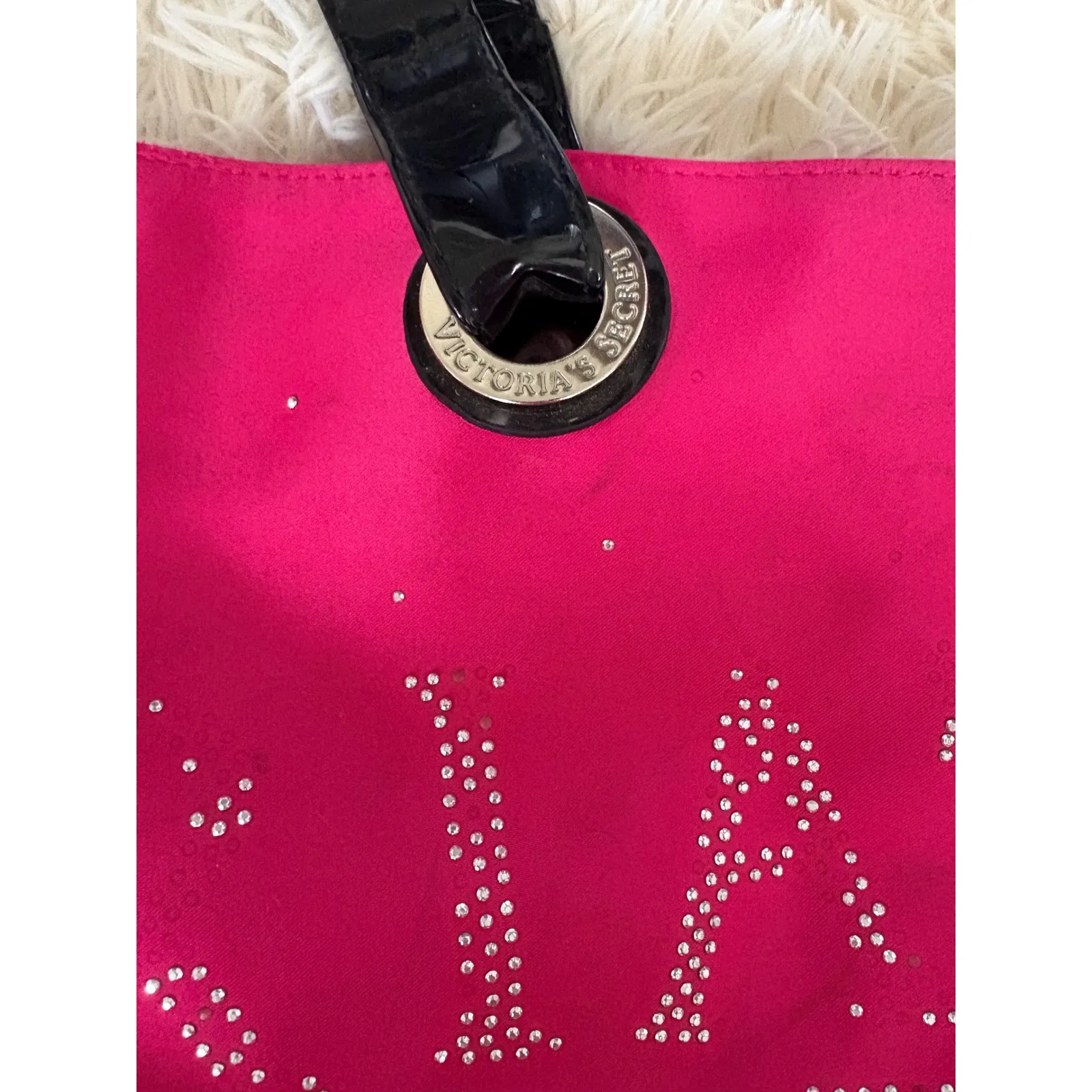 Victoria's Secret Pink Rhinestone Studded Logo‎ Tote Bag Purse - Image 4