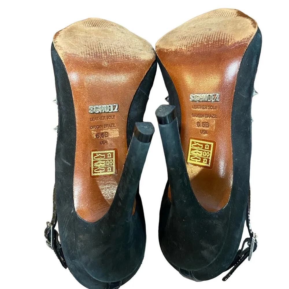 Schutz Black Suede Studded Fiona Preto Pumps Sz 6B - Image 8