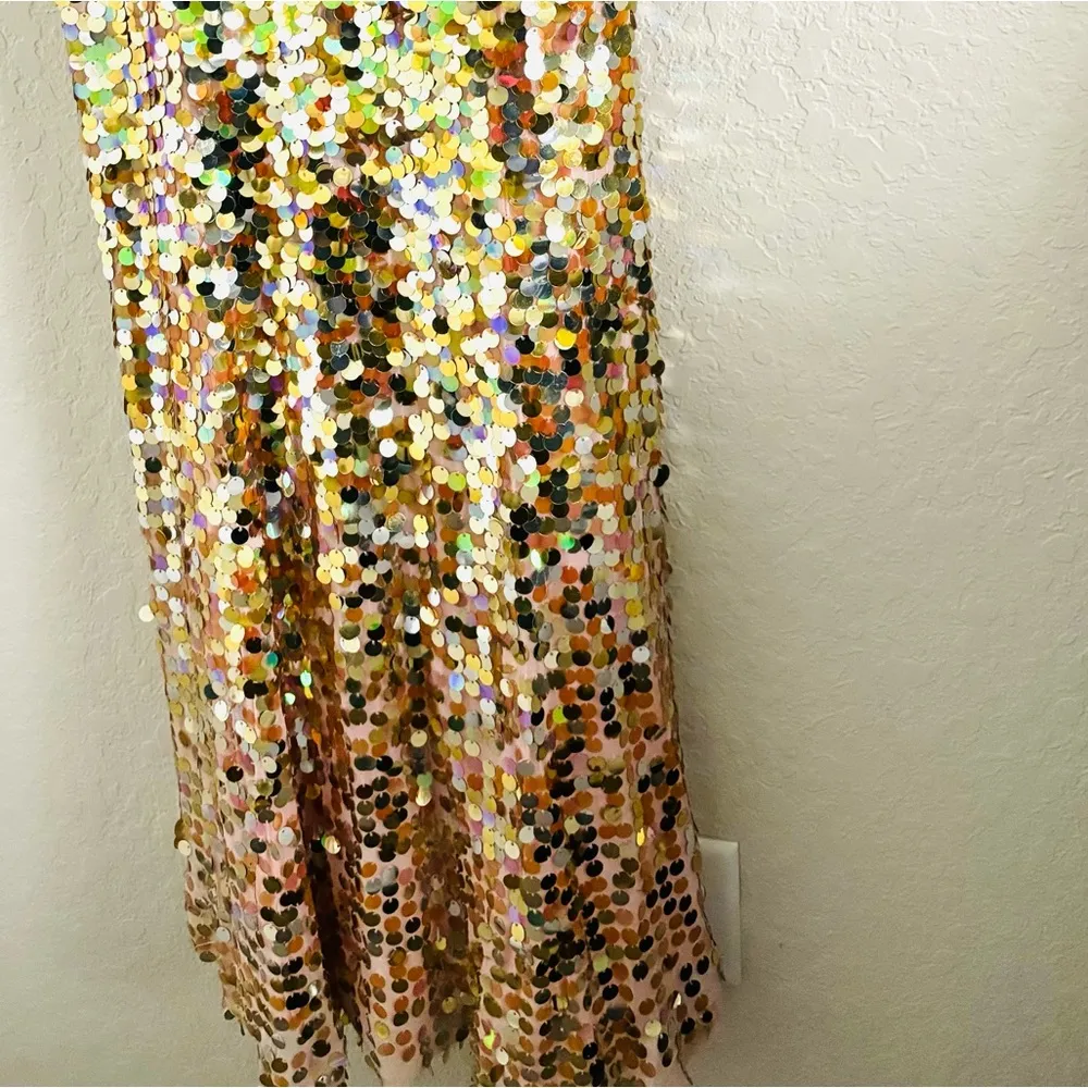 Vintage  Silk Sequin Beaded Rose Gold Fitted Formal Mermaid Dress | Size 2 - Image 6