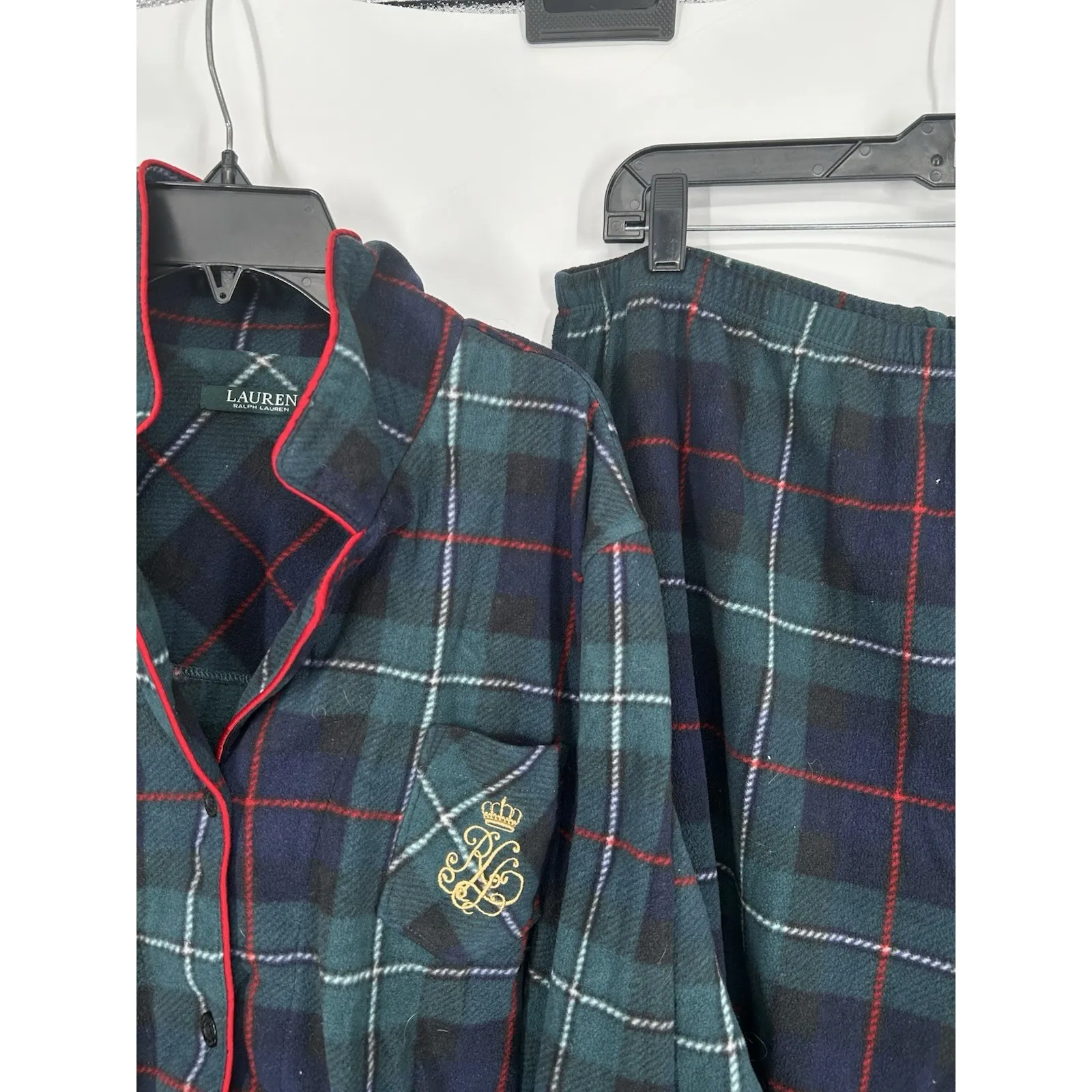 Polo Ralph Lauren Matching Plaid Flannel Pajama Set Shirt Pants Green Womens XL - Image 4