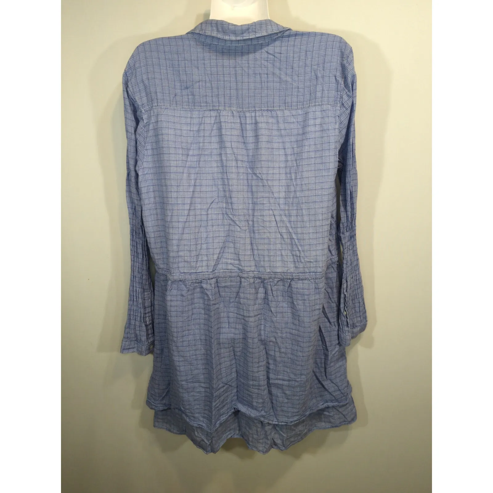 Gap Blue Plaid Mini Utility Pockets Drawstring Dress Womens Large Cottage Core - Image 8